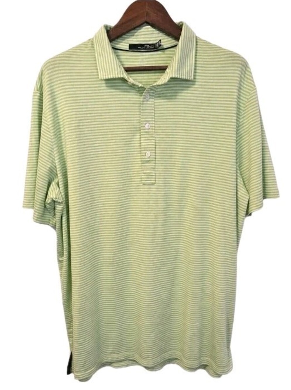 RLX Ralph Lauren Men's XL Green White Stripe Golf Polo Performance Shirt
